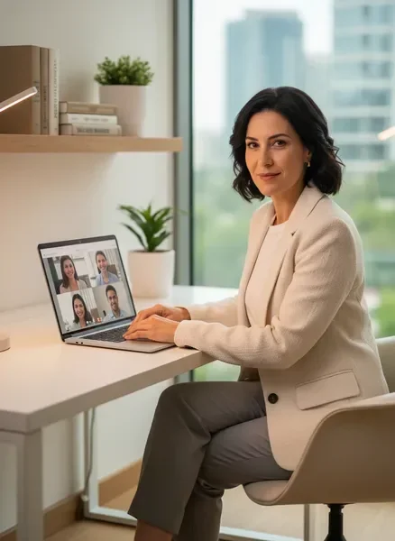 מנכ"ל בסשן אימון ניהולי מקוון בזום